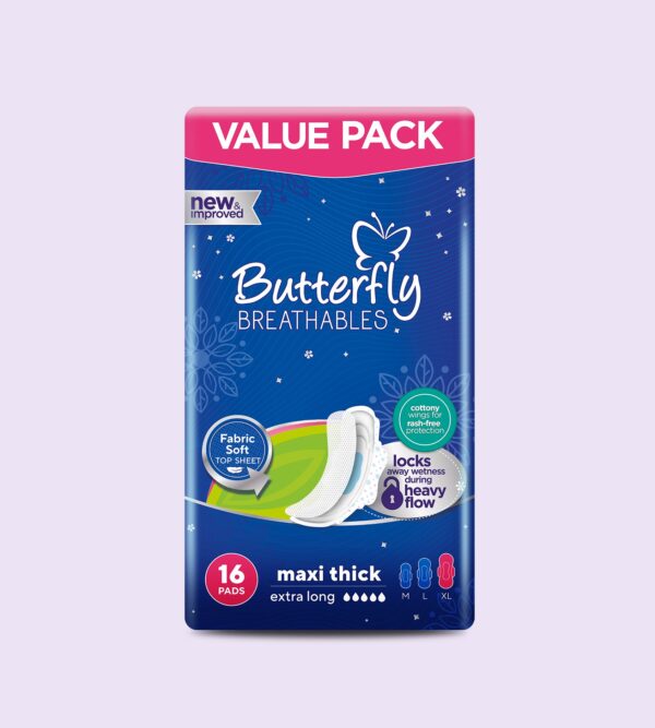 Butterfly Breathables Maxi Thick Fabric Soft Sanitary Pads Extra Long Value Pack 16 Pcs