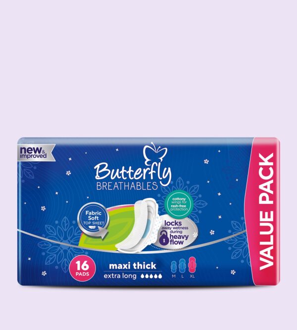 Butterfly Breathables Maxi Thick Fabric Soft Sanitary Pads Extra Long Value Pack 16 Pcs - Image 2