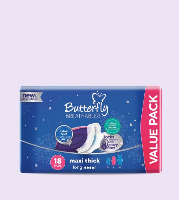 Butterfly Breathables Maxi Thick Fabric Soft Sanitary Pads Long Value Pack 18 Pcs - Image 2