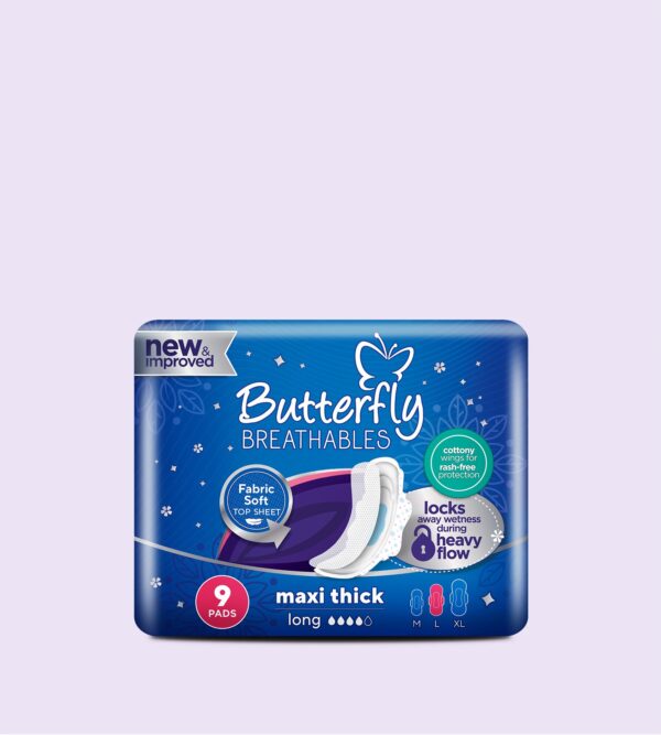 Butterfly Breathables Maxi Thick Sanitary Pads Long 9 Pcs