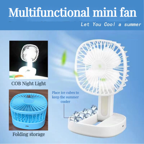 USB Rechargeable Mini Fan - Ice Box Design - Foldable Table Fan - Image 2