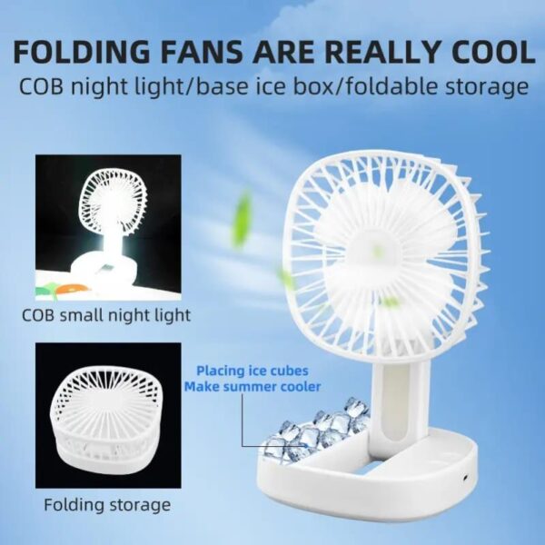 USB Rechargeable Mini Fan - Ice Box Design - Foldable Table Fan - Image 4